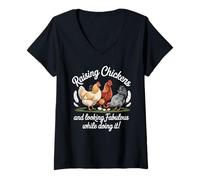 Womens Farming Woman Raising Chickens Cute Chicken Farmer V-Neck T-Shirt