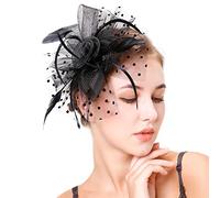 Women's Fascinator Hat Feather Headband Fascinator Flowers Net Lace Clip Hat Feather Hair Accessories Headwear for Party Church Wedding Cocktail Jockey Club Fascinator Black