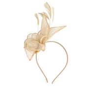 Womens Fascinator Hat with Flower Feather Headband Hair Clip Elegant Vintage Tea Party Hat for Weddings Races Church Cocktail Events British Style Ladies Hair Accessories (Gold, One Size)