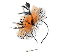 Womens Fascinator Hat with Mesh Flower and Feathers Elegant Hair Clip Tea Party Wedding Headband British Style Ladies Hats for Races Church Cocktail Events Formal Occasions (Gold, One Size)