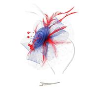 Womens Fascinator Hat with Mesh Flower and Feathers Elegant Hair Clip Tea Party Wedding Headband British Style Ladies Hats for Races Church Cocktail Events Formal Occasions (Blue, One Size)