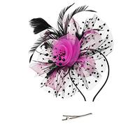 Womens Fascinator Hat with Mesh Flower and Feathers Elegant Hair Clip Tea Party Wedding Headband British Style Ladies Hats for Races Church Cocktail Events Formal Occasions (Black, One Size)