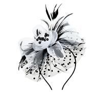 Womens Fascinator Hat with Mesh Flower and Feathers Elegant Hair Clip Tea Party Wedding Headband British Style Ladies Hats for Races Church Cocktail Events Formal Occasions (White, One Size)
