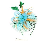Womens Fascinator Hat with Mesh Flower and Feathers Elegant Hair Clip Tea Party Wedding Headband British Style Ladies Hats for Races Church Cocktail Events Formal Occasions (Light Blue, One Size)