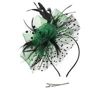 Womens Fascinator Hat with Mesh Flower and Feathers Elegant Hair Clip Tea Party Wedding Headband British Style Ladies Hats for Races Church Cocktail Events Formal Occasions (Army Green, One Size)