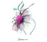 Womens Fascinator Hat with Mesh Flower and Feathers Elegant Hair Clip Tea Party Wedding Headband British Style Ladies Hats for Races Church Cocktail Events Formal Occasions (One Size)