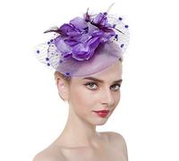 Womens Fascinator Hats Headband Pillbox Hat Bowler Veil Mesh Ribbons Headwear Wedding Party Hat for Women Lady Girls (Style 3-Purple)
