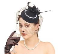 Women's Fascinators Hat Mesh Feather Tie Hat with Flower Pearl Hair Clip Retro Elegant Cocktail Tea Headbands Party Bride Wedding Church Headwear Black Rose Hair Accessories for Wedding Guest