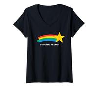 Women's Fascism is Bad Shooting Star Rainbow V-Neck T-Shirt