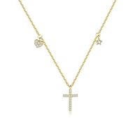 Women's Fashion 925 Sterling Silver Dazzling Cz Cross Heart Star Pendant Short Necklace For Women Girls Gift