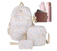Womens Fashion Backpack - Trendy Bowknot Nylon Polyester Bag, Versatile Lightweight Large Storage Pack Set | Travel Airplane Teacher Student Organizer Cosmetic Pack for Holiday Festival Outdoor Touris