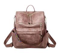 Women's Fashion Backpack Waterproof Anti-Theft Pu Leather Satchel Handbags And Shoulder Bag Retro Multipurpose Travel Rucksack Lightweight Zipper Back To School Bags With Removable Straps