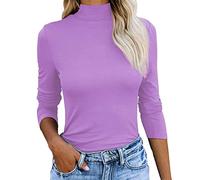 Womens Fashion Blouse Women's Casual Long Sleeve Shirt High Collar Top Slim Basic Light Solid Color T Shirt Plus Size Evening Tops for Women Going Out Tops for Women UK