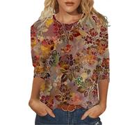 Womens Fashion Blouse Women's Crew Neck Long Sleeve Floral Creative Digital Print T Shirt Casual Loose Top T Shirts for Women UK Plus Size Going Out Outfits for Women
