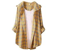 Womens Fashion Blouse Womens Plaid Long Sleeve Shirt Cardigan Loose Shirt Thin T Shirt Hoodie Ladies Plus Size Shirts Ladies Plus Size Summer Tops Todays Offers Special Deals Yellow