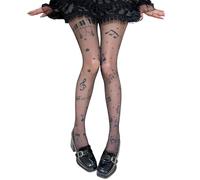 Women's Fashion Casual Aesthetic Playful Piano Note Pattern Thin Stockings Y2K Sweet Personality Versatile Stretch Perspective Stockings (B,One Size)