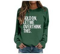 Women's Fashion Casual Autumn and Winter English Letter Print Hoodie Crew Neck Hoodie Long Sleeve Top Skater Clothing, Dark green, XL
