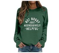 Women's Fashion Casual Autumn and Winter English Letter Print Hoodie Crew Neck Hoodie Long Sleeve Top Skater Clothing, Dark green, S