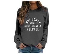 Women's Fashion Casual Autumn and Winter English Letter Print Hoodie Crew Neck Hoodie Long Sleeve Top Skater Clothing, gray, S