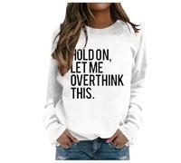 Women's Fashion Casual Autumn and Winter English Letter Print Hoodie Crew Neck Hoodie Long Sleeve Top Skater Clothing, White, XXL