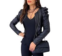 Women's Fashion Casual Elegant Puff Sleeve PU Leather Coats Zipper Bomber Jacket Coats Casual Plain Female Clothing A L