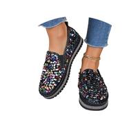 Women's Fashion Casual Flat Slip On Loafers Everyday Comfortable Sparkly Glitter Round Toe Color Design Shoes n22 Multicolour