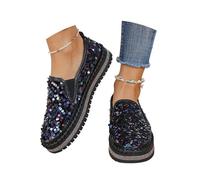 Women's Fashion Casual Flat Slip On Loafers Everyday Comfortable Sparkly Glitter Round Toe Color Design Shoes n22 Black