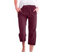 Women's Fashion Casual Loose Solid Color Large Size Three Quarter Casual Pants Womens Plus Size 4X (Wine, L)