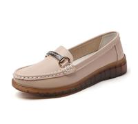 Women's Fashion Chain Decorated Slip On Loafers Thick Sole Casual Comfort Lightweight Flats Versatile Shoes (7,Apricot)