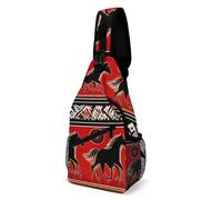 Women's Fashion Chest Bag, Travel Shoulder Pack, Southwest Native American Ethnic Horse Dreamcatcher Art Red Small Cross Body Sling Bag