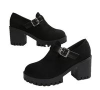 Women's Fashion Chunky Heel Shoes, Casual Versatile Thick Heel Buckle Strap Elegant Comfortable High Heel Loafers Working Shoes (6,Black)