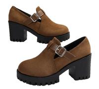 Women's Fashion Chunky Heel Shoes, Casual Versatile Thick Heel Buckle Strap Elegant Comfortable High Heel Loafers Working Shoes (4,Brown)
