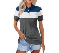 Womens Fashion Color Block Polo Shirts 2025 Trendy Casual Short Sleeve 1/4 Quarter-Button Cotton T Shirt Moisture Wicking Striped Sport Golf Tennis T-Shirts