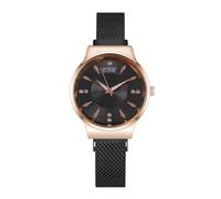 Women's Fashion Diamond Simple Scales Dial Mesh Chain Magnetic Buckle Analog Quartz Watch, Black
