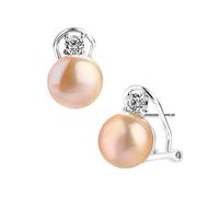 Women's Fashion Earrings Sterling Silver Natural Freshwater Cultured Pearl Omega Clip Stud Earrings for Women Colorful Fashion Handmade Jewelry Gift Lasting (Pink 1 pair)
