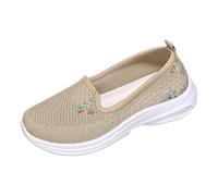 Women's Fashion Embroidery Breathable Comfortable Thick Casual Sports Shoes for Women Ladies Shoes Size 8/42 (Beige, 7.5)