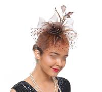 Women's Fashion Flower Feather Fascinator Hat Ladies Hair Accessories Wedding Party Floral Mesh Veil Headband Hairpin (Coffoe One Size)