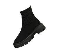 Women's Fashion Fly Weave Short Boots Mesh Thick Sole Short Heel Mid Calf Boots Boots Wide Calf for Women Dress Boot (Black, 5)