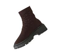 Women's Fashion Fly Weave Short Boots Mesh Thick Sole Short Heel Mid Calf Boots Boots Wide Calf for Women Dress Boot (Coffee, 4)