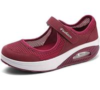 Women's Fashion Flying Woven Cosy Walking Shoes Size 3.5-8UK Super Lightweight Gym Sports Running Shoes Shock Absorbing Trainers Red