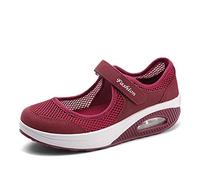 Women's Fashion Flying Woven Cosy Walking Shoes Size 3.5-8UK Super Lightweight Gym Sports Running Shoes Shock Absorbing Trainers Red