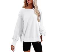 Womens Fashion Gym Hoodie Jumpers for Mum Causal Autumn Winter Womens Oversized Crewneck Solid Color Sweatshirt Side Slit Long Sleeve Pullover Slouchy Fit Tops Sale Clearance