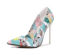 Women's Fashion Hand-Drawn Doodle Pointed Toe Pumps | 11cm High Heels for Wedding, Office, Party, Dancing, Club Night,Blue,8 UK