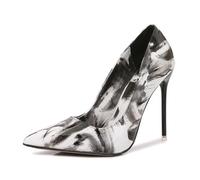 Women's Fashion Hand-Drawn Doodle Pointed Toe Pumps | 11cm High Heels for Wedding, Office, Party, Dancing, Club Night,Black,8 UK
