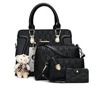 Soperwillton Women's Fashion Handbags Tote Bags Shoulder Bag Top Handle Satchel Purse Set 4pcs, A-black, L