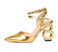 Women's Fashion High Heels Sculptural Unique Heel Pointed Toe Slingback Sandals for Night Out & Runway Chic Closed Toe Dressy Pumps in Gold Silver Black Apricot,Gold,6.5 UK