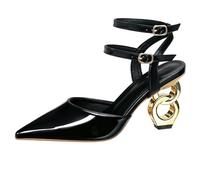 Women's Fashion High Heels Sculptural Unique Heel Pointed Toe Slingback Sandals for Night Out & Runway Chic Closed Toe Dressy Pumps in Gold Silver Black Apricot,Black,8 UK