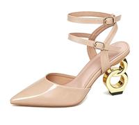 Women's Fashion High Heels Sculptural Unique Heel Pointed Toe Slingback Sandals for Night Out & Runway Chic Closed Toe Dressy Pumps in Gold Silver Black Apricot,Apricot,4 UK