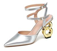 Women's Fashion High Heels Sculptural Unique Heel Pointed Toe Slingback Sandals for Night Out & Runway Chic Closed Toe Dressy Pumps in Gold Silver Black Apricot,Silver,8 UK