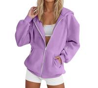 Womens Fashion, Hoodies for Women uk Full Zip Casual Baggy Oversized Sweatshirts Fall Winter Long Raglan Sleeve Tops Y2K Streetwear Sports Tracksuit Jackets Purple Pink Jumpers for Women uk Plus Size